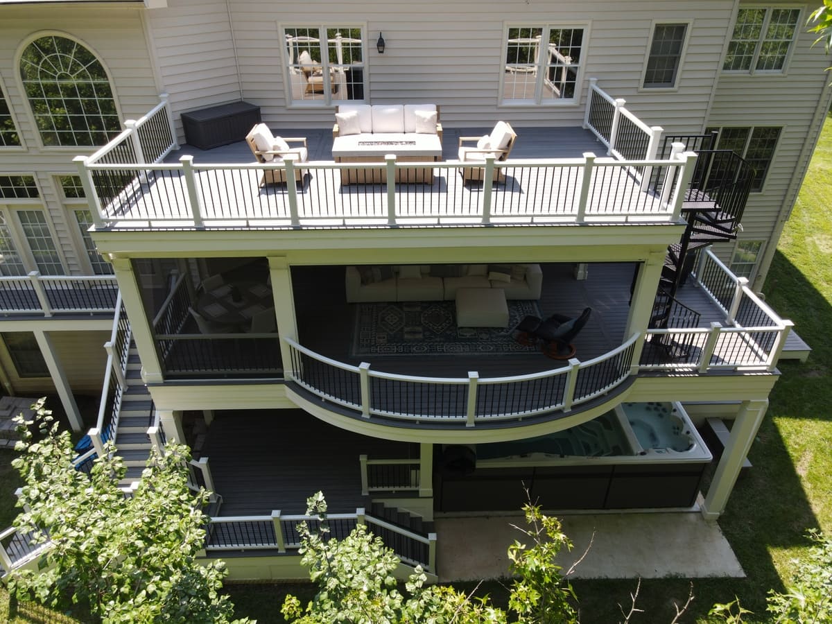 Triple-level deck in Northern Virginia by Deckscapes of VA